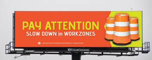 Billboard asking motorists to slow down in workzones